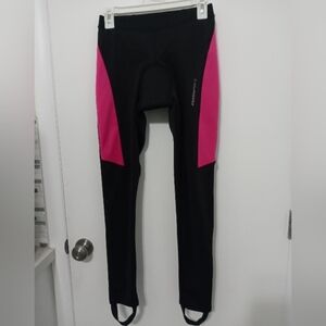 Muddy Fox women's Biking Pull on Padded seat stirrup leggings Black Pink Size.12